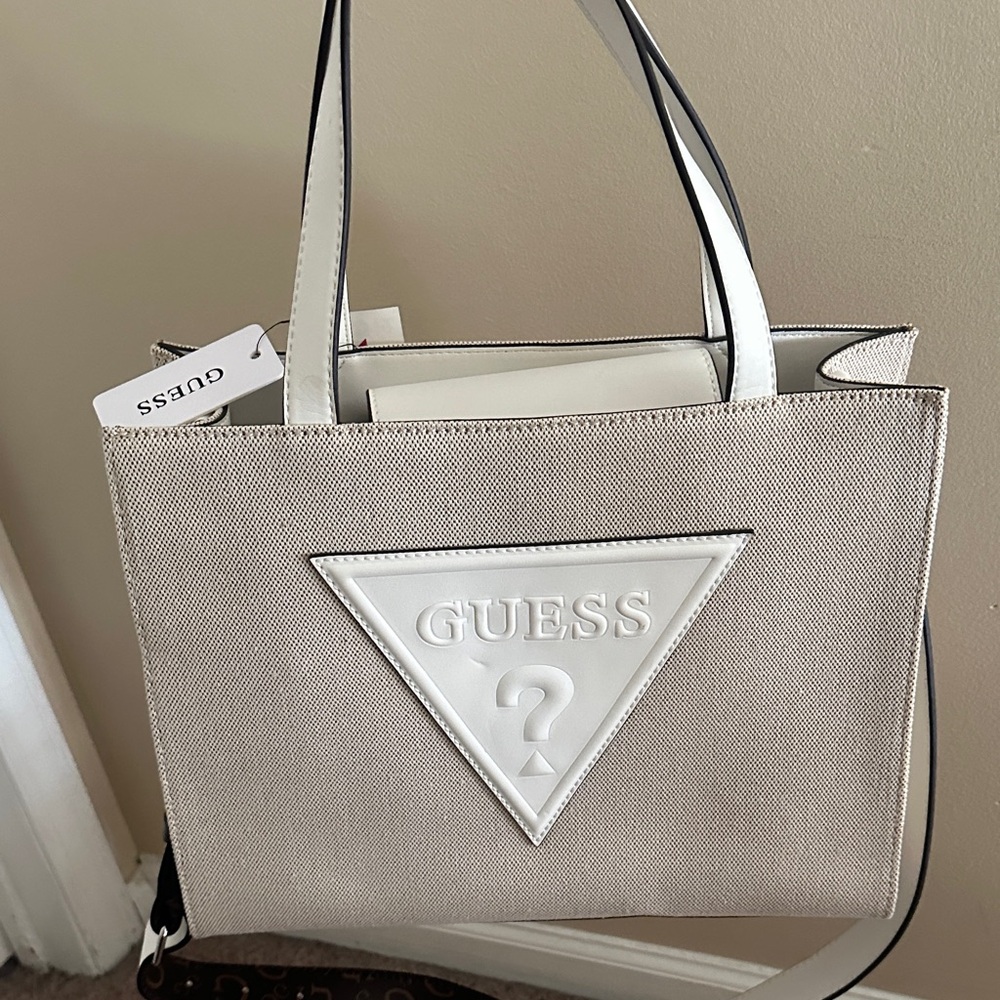 GUESS Women's Cream and Black Tote